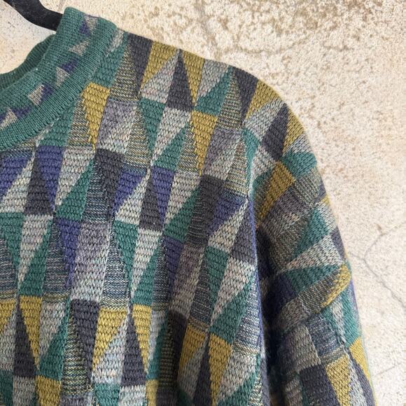 Vtg Sweater 100% Merino Wool Tundra Canada Pullover Geometric Knit Men L Grandpa - Picture 3 of 7